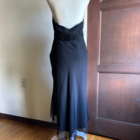 LAUNDRY Shelli Segal | Y2K Vintage Black Halter Hi-low Silk Chiffon Dress  Sz 8 - Picture 5 of 7